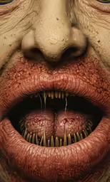 a creature with a mouth full of teeth is shown