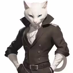 a white cat wearing a suit and tie