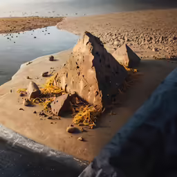the broken object is lying in the wet ground