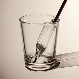 a glass filled with liquid and a straw sticking out