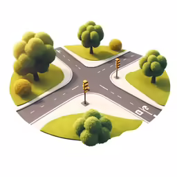 a small roadway with trees and a street sign
