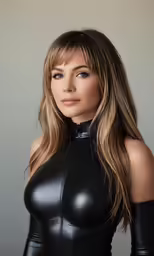 an attractive woman in black latex clothing