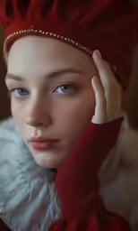 a woman with a head scarf over her hair