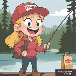 a cartoon character is fishing on the water