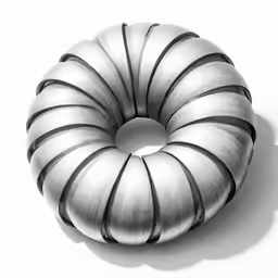 a large, shiny, round cushion that is made out of silver metal