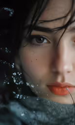a closeup of a woman wearing a hood under water