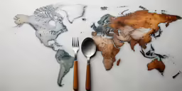 the world map is made up of utensils