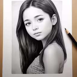 a drawing of a girl wearing gray with long hair