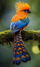 a colorful bird with orange and blue feathers is sitting on a branch