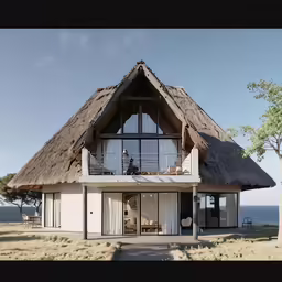 large open floor plan that is in front of a lake and includes an outside porch