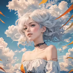 a painting of a woman with her hair blowing in the wind