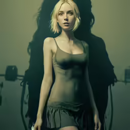 a woman is in a nude photo with a knife