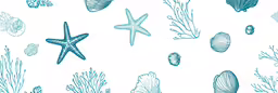 blue sea coral and starfish print on a white background