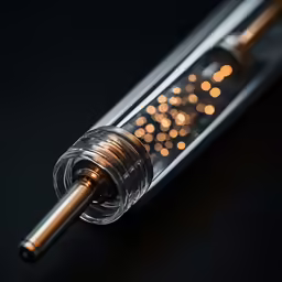 a tube is set up next to a black background with light beads in the middle