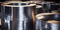 stacks of rolls of metal are sitting in a room
