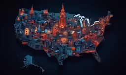 the shape of a usa map with lights all around it