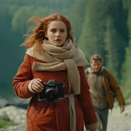 a woman taking a photo of a man in the wilderness