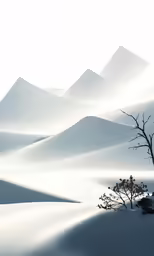 a lone tree and some hills in the distance