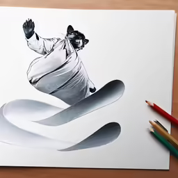 a drawing of a man on skis riding down the slope