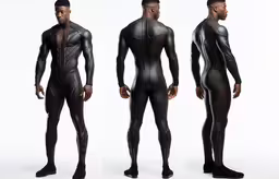 an image of a man wearing black full body suit,two men in bodysuits with black skin and silver leather
