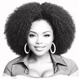 a woman with afros is wearing hoop earrings