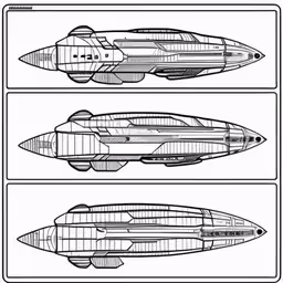 the design of a space ship and two other parts
