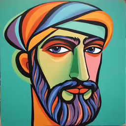 a painting of a man with an orange turban