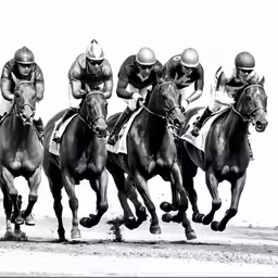 horses are racing each other on their respective sides