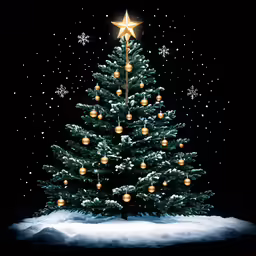 an animated christmas tree with lights and snow