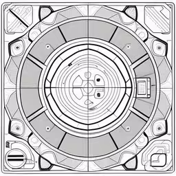 a circular pattern of circles and shapes on a white background,an image of a geometric diagram that is designed to look like a square,the center wheel is shown in black and white,the center section of a geometric artwork,a black and white image of a square, with circles and numbers on it