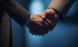 two people holding hands with the same person in a suit