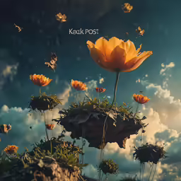 the landscape is designed with butterflies flying above