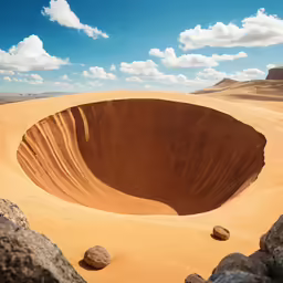 a very large open crater in the middle of a desert