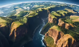 a landscape view from the plane looking down on water below