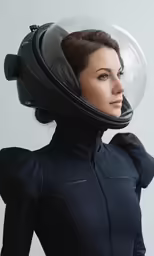 a woman wearing a helmet with a hair clip