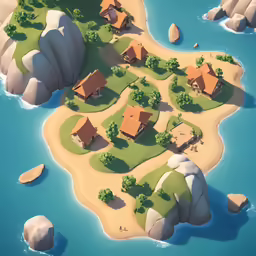 an island with houses is shown on the edge of the ocean