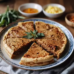 an individual size pizza with slices cut out sitting on the plate