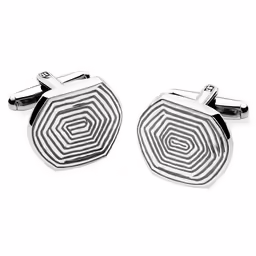 two cuff buttons with white and black lines