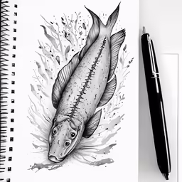 a sketch of a fish with an ink pen in it