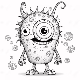 a black and white drawing of a cartoon monster