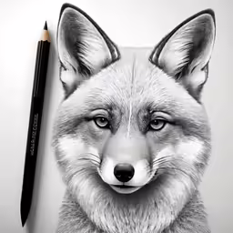 the drawing is of a wolf and has a pencil