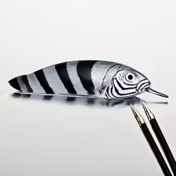 an artistically designed painting with a fish shaped pencil holder