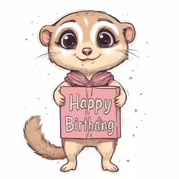a cartoon weasel holding a sign that reads happy birthday