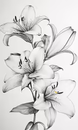 black and white drawing of lily
