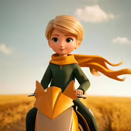 a cartoon girl on a motorcycle wearing green and gold