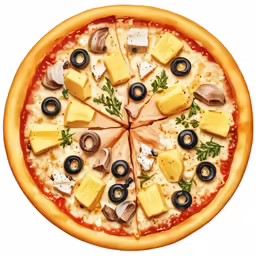 a pizza has many different toppings and cheese