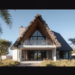 a house with a large roof with a few windows