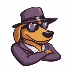 a brown dog wearing sunglasses and a purple hat