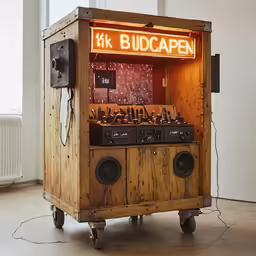 the amp with speaker is on display in front of a window