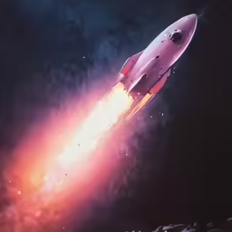 a photo of an old fashioned rocket launching into the sky